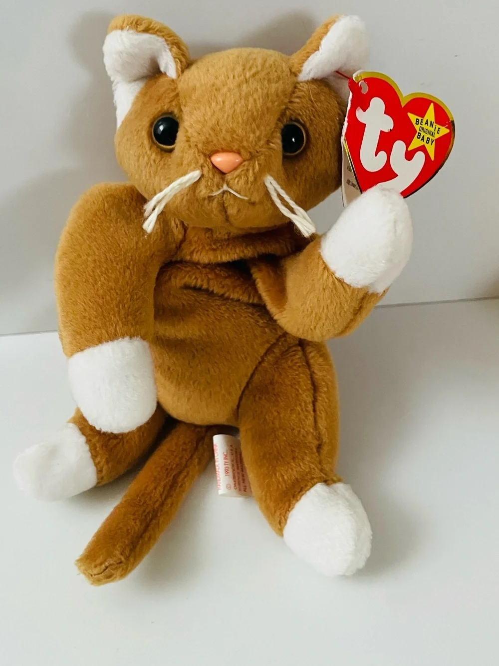 Ty Brown & White Cat Plush with Heart Tag